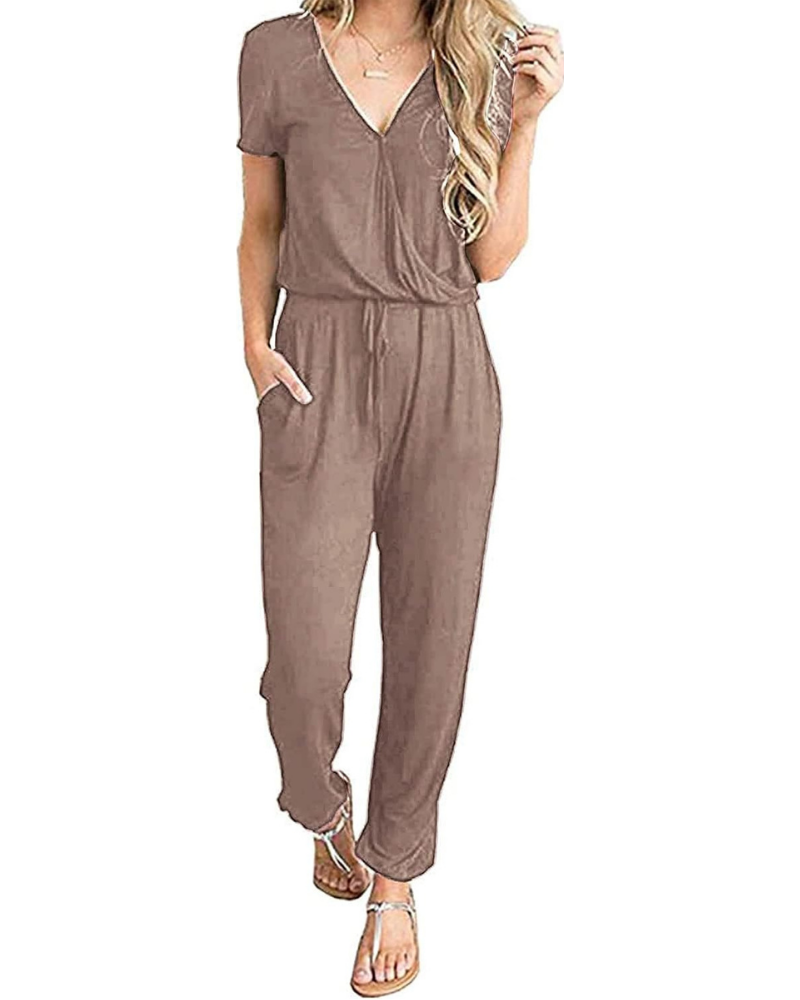 Aubrielle Tuta Donna Casual – Scollo a V Incrociato, Coulisse e Tasche Laterali