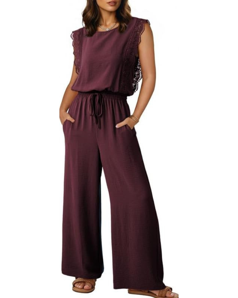 Maren Tuta Donna Elegante – Pizzo, Vita con Coulisse e Gamba Larga con Tasche