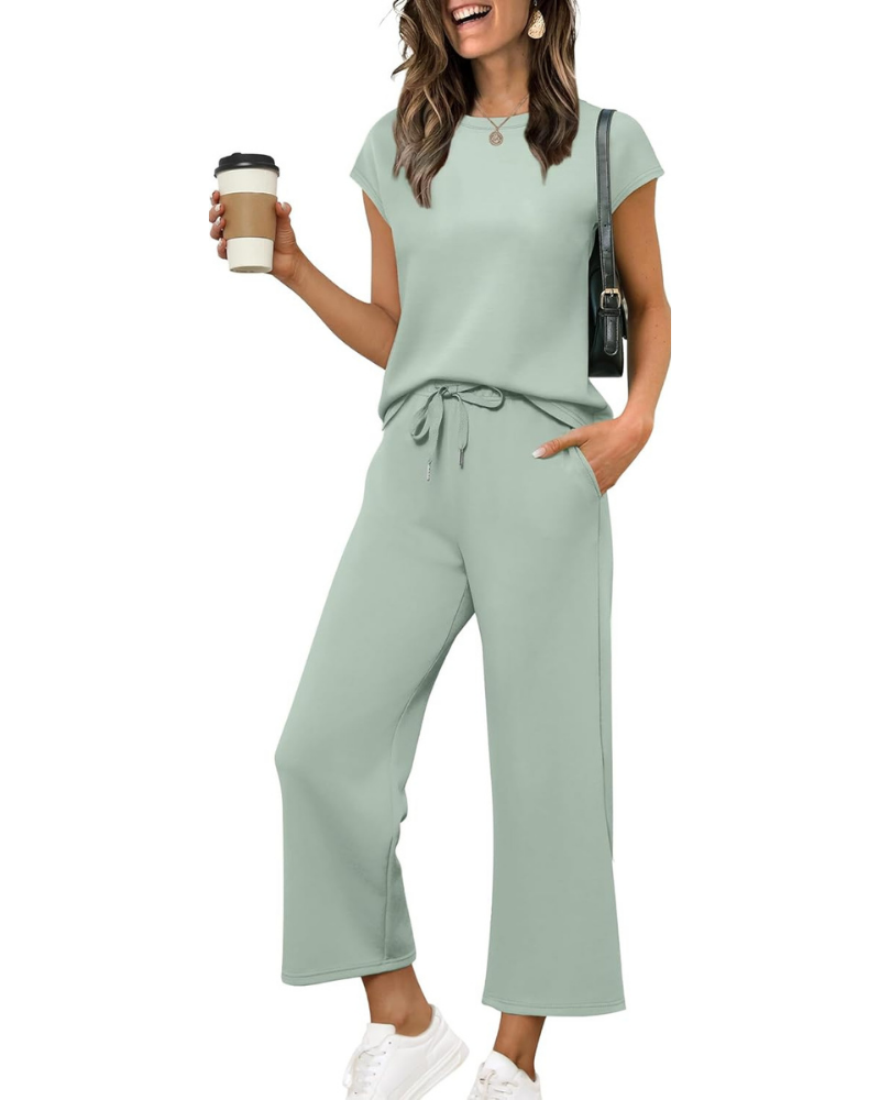 Reagan Set Donna 2 Pezzi – Top con Maniche Corte e Pantaloni Crop a Gamba Larga