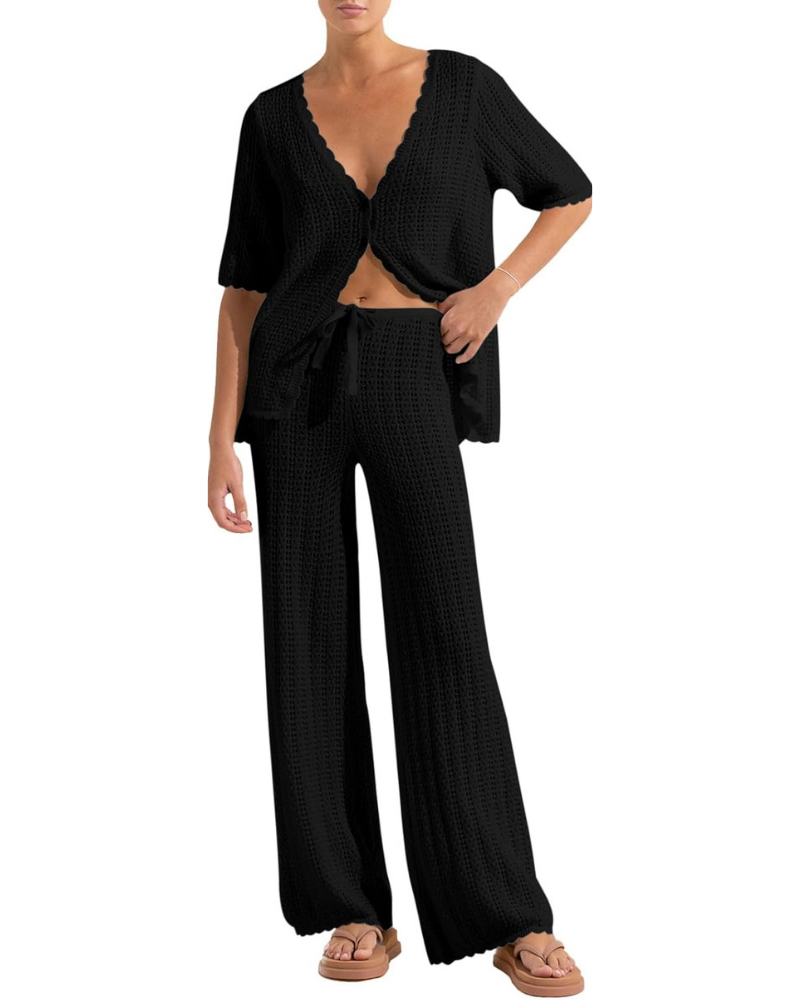 Sloane Set Copricostume Donna – Cardigan Crochet e Pantaloni Larghi con Coulisse