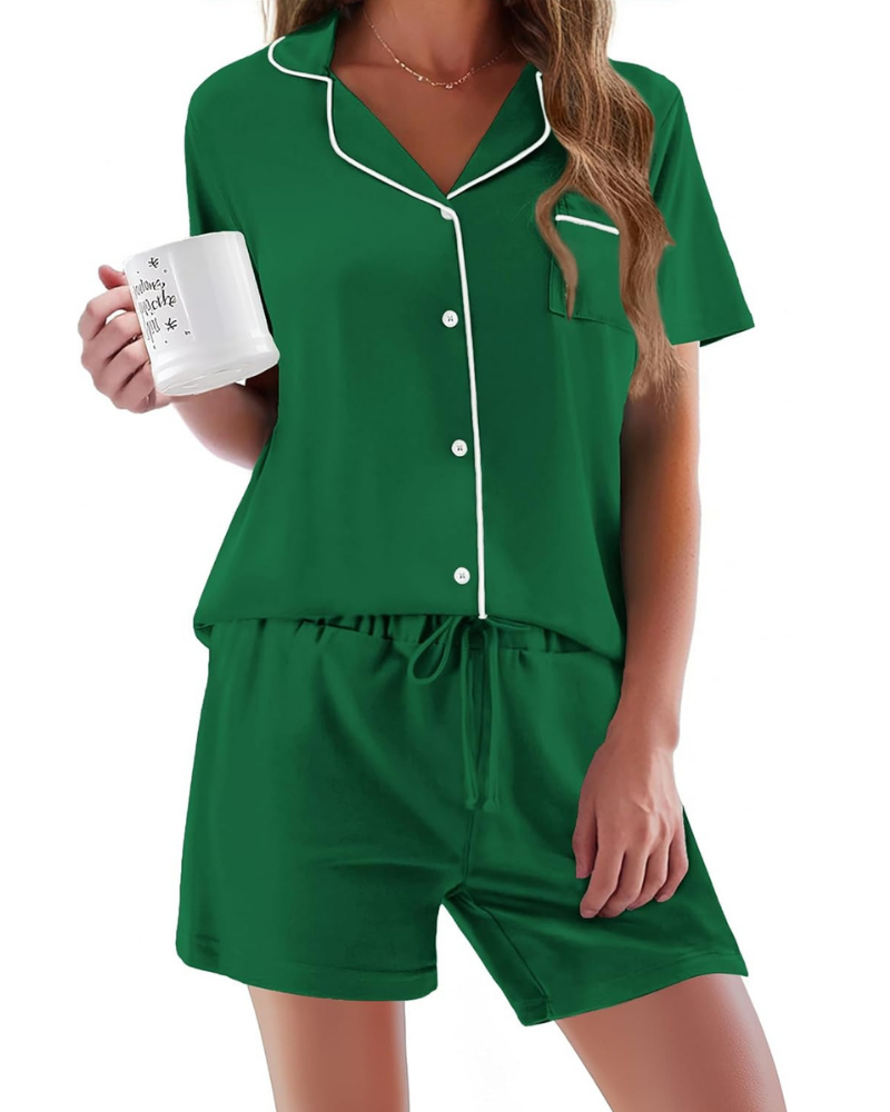 Madison Pigiama Donna – Set 2 Pezzi con Maniche Corte, Abbottonatura e Shorts Morbidi