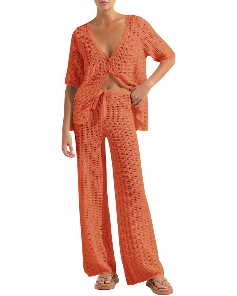 Sloane Set Copricostume Donna – Cardigan Crochet e Pantaloni Larghi con Coulisse