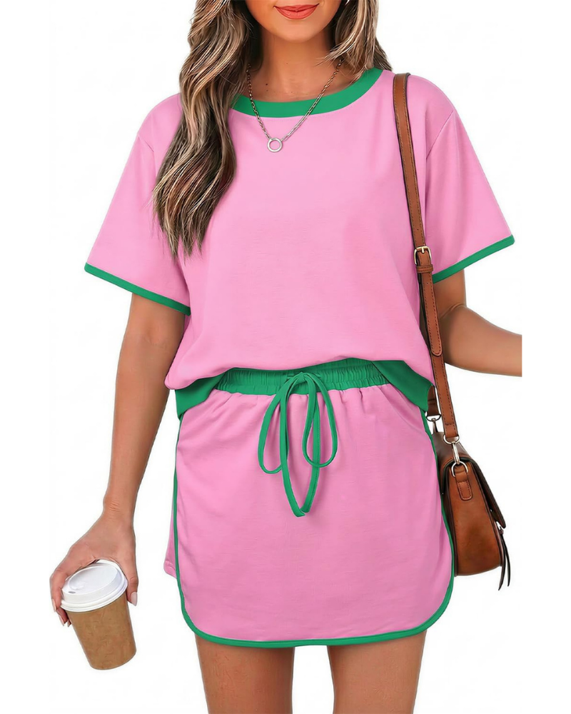 Cassidy Set Donna 2 Pezzi – T-Shirt Color Block e Gonna-Pantalone con Coulisse