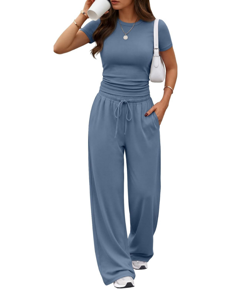 Hadley Set Donna 2 Pezzi – Top Arricciato e Pantaloni a Gamba Larga con Tasche