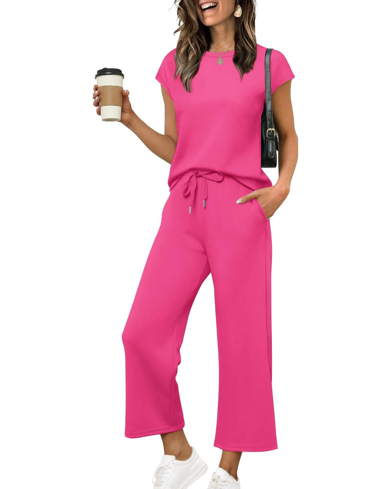 Reagan Set Donna 2 Pezzi – Top con Maniche Corte e Pantaloni Crop a Gamba Larga