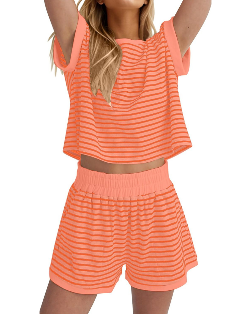 Peyton Set Donna 2 Pezzi – Maglia a Righe e Shorts a Costine con Tasche