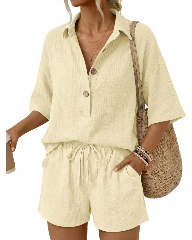 Sydney Set Donna in Cotone – Completo 2 Pezzi con Camicia Oversize e Shorts con Tasche