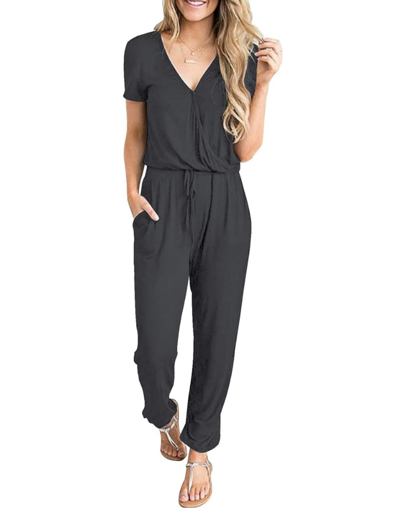 Aubrielle Tuta Donna Casual – Scollo a V Incrociato, Coulisse e Tasche Laterali