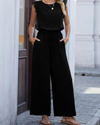 Combinaison Femme Élégante Maren – Dentelle, Taille à Cordon et Jambe Large avec Poches