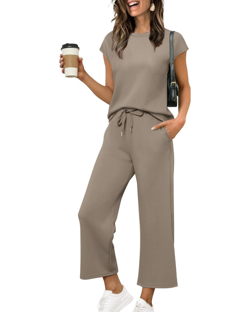 Reagan Set Donna 2 Pezzi – Top con Maniche Corte e Pantaloni Crop a Gamba Larga