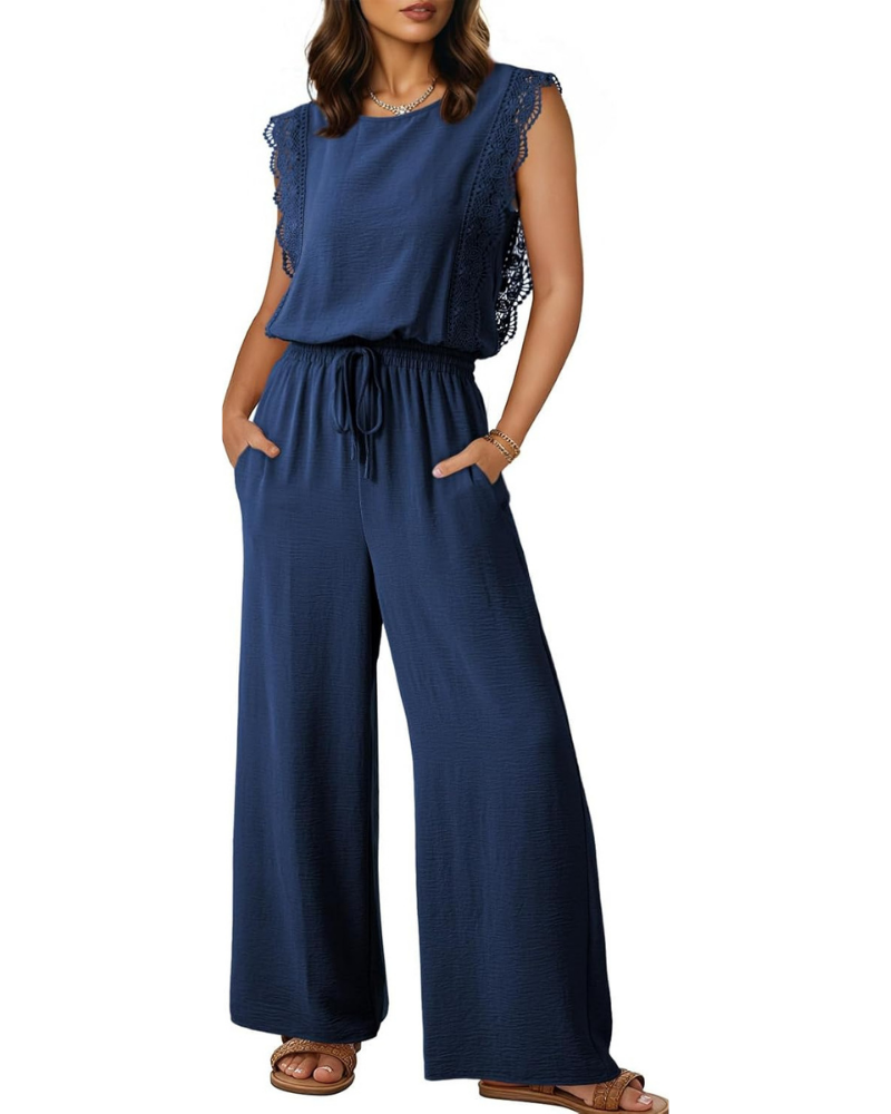 Maren Tuta Donna Elegante – Pizzo, Vita con Coulisse e Gamba Larga con Tasche