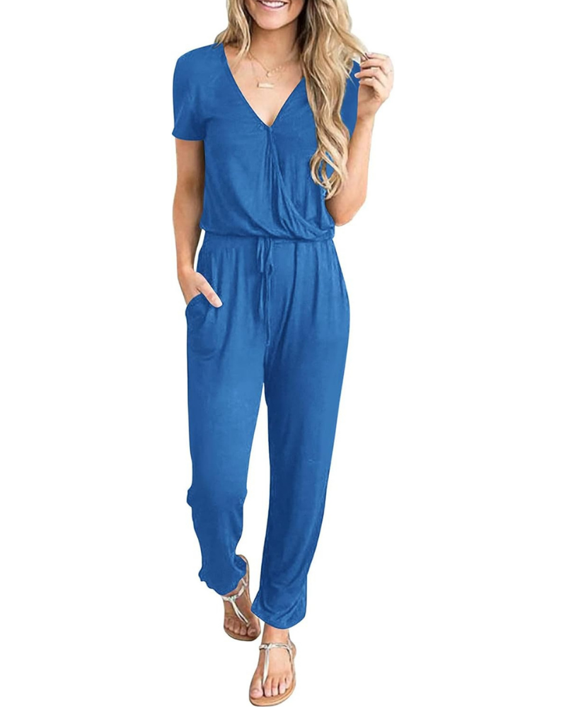 Aubrielle Tuta Donna Casual – Scollo a V Incrociato, Coulisse e Tasche Laterali