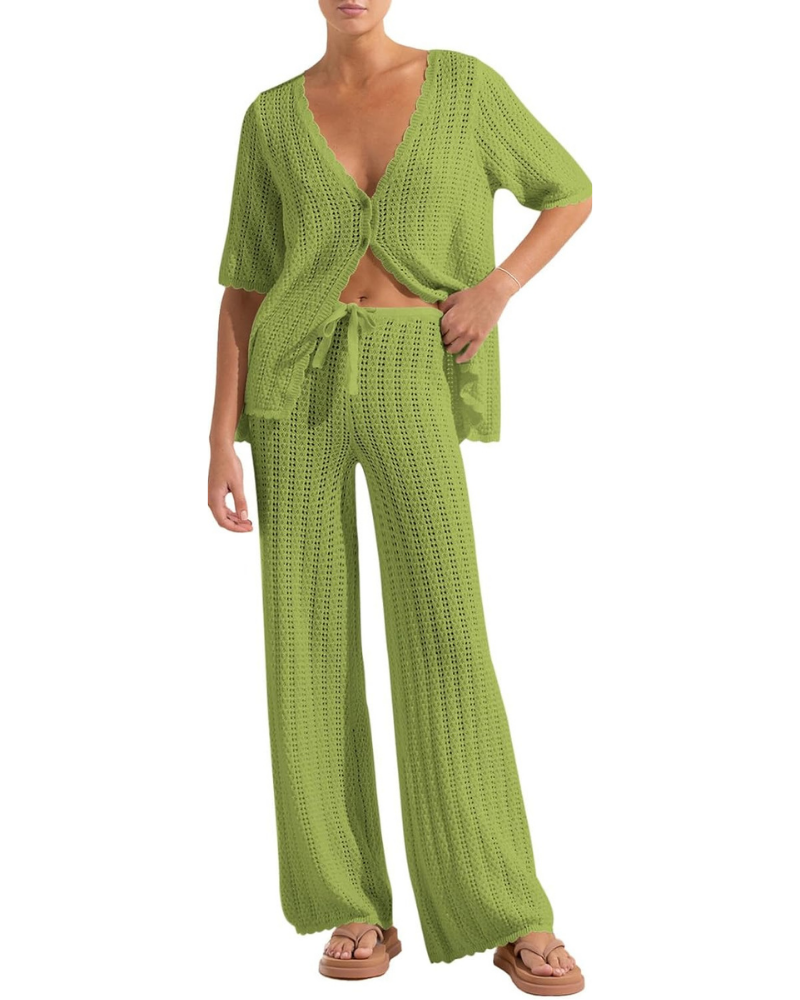 Sloane Set Copricostume Donna – Cardigan Crochet e Pantaloni Larghi con Coulisse