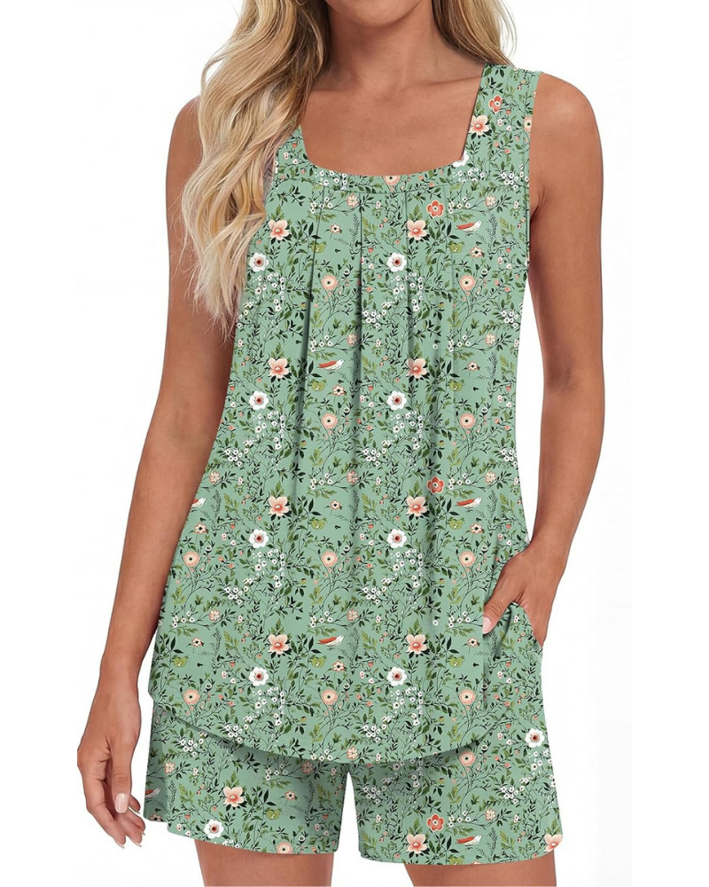 Harper Pigiama Donna 2 Pezzi – Top Senza Maniche e Pantaloni Capri con Tasche