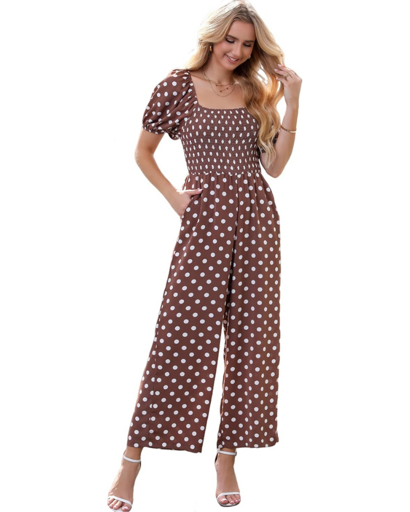 Cressida Tuta Donna Floreale – Corpetto Smock, Gamba Larga e Scollo Quadrato