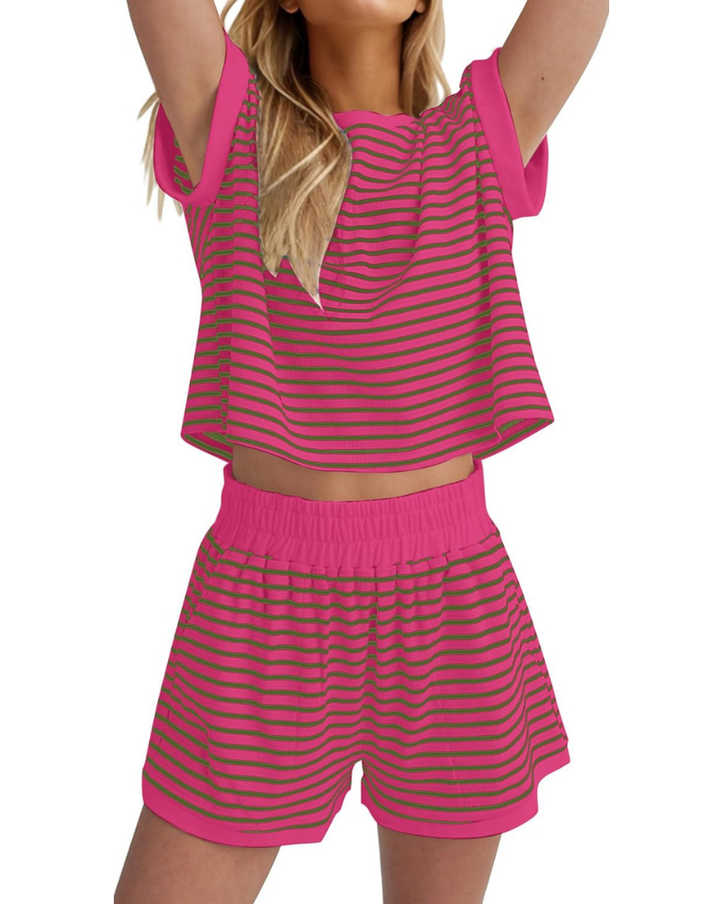 Peyton Set Donna 2 Pezzi – Maglia a Righe e Shorts a Costine con Tasche