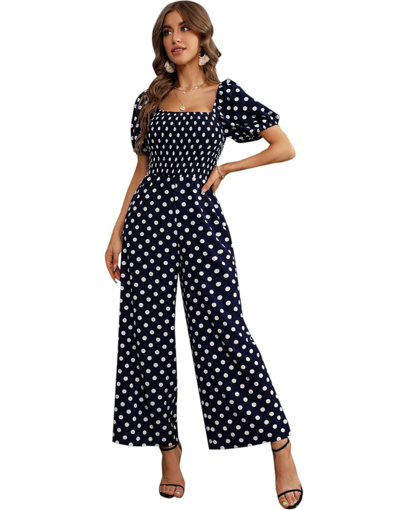 Cressida Tuta Donna Floreale – Corpetto Smock, Gamba Larga e Scollo Quadrato