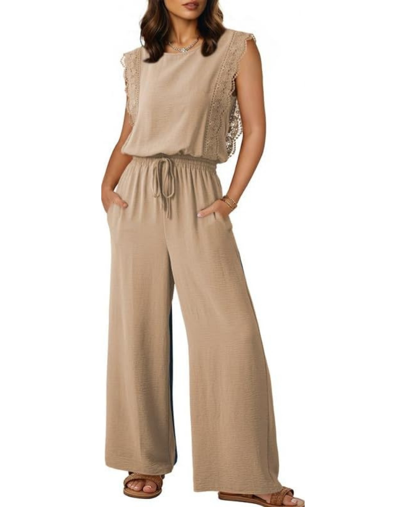 Maren Tuta Donna Elegante – Pizzo, Vita con Coulisse e Gamba Larga con Tasche