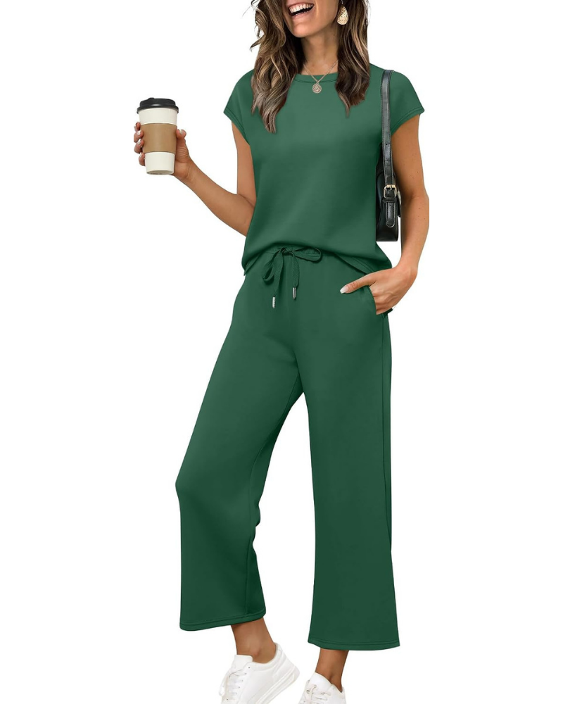 Ensemble Reagan Donna 2 pièces – Top à manches courtes et pantalon court à jambes larges
