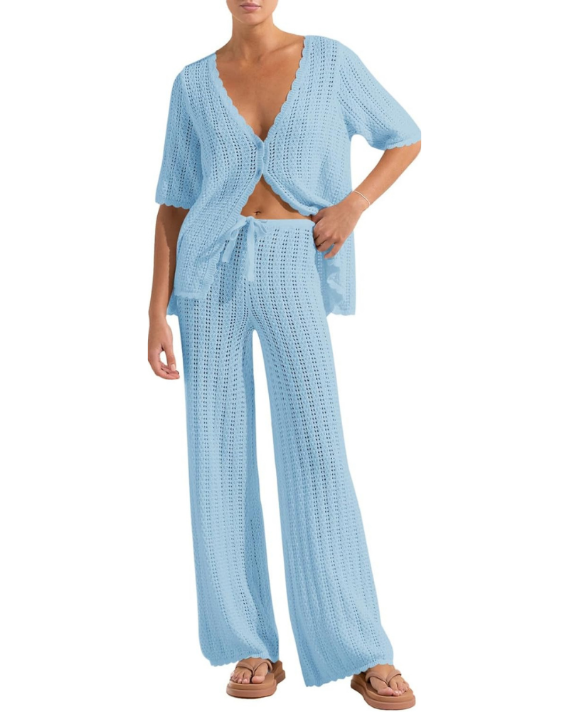Sloane Set Copricostume Donna – Cardigan Crochet e Pantaloni Larghi con Coulisse