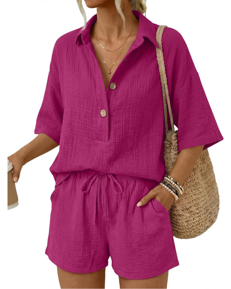 Sydney Set Donna in Cotone – Completo 2 Pezzi con Camicia Oversize e Shorts con Tasche