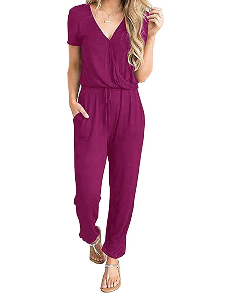 Aubrielle Tuta Donna Casual – Scollo a V Incrociato, Coulisse e Tasche Laterali