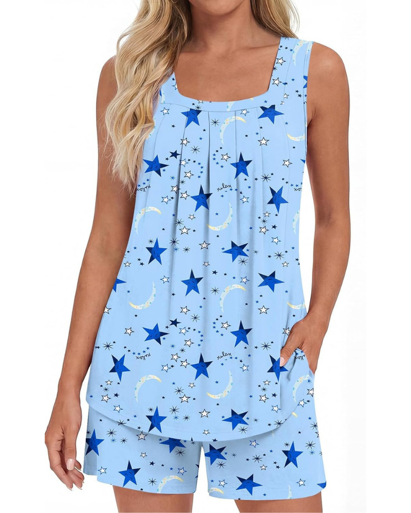 Harper Pigiama Donna 2 Pezzi – Top Senza Maniche e Pantaloni Capri con Tasche