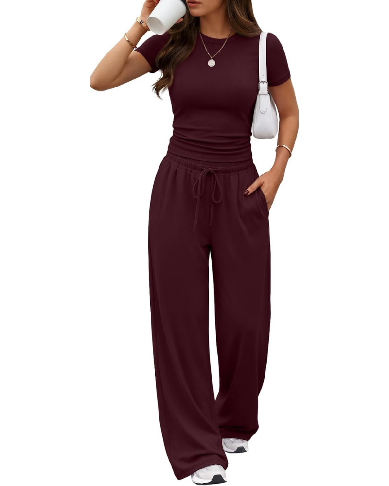 Hadley Set Donna 2 Pezzi – Top Arricciato e Pantaloni a Gamba Larga con Tasche