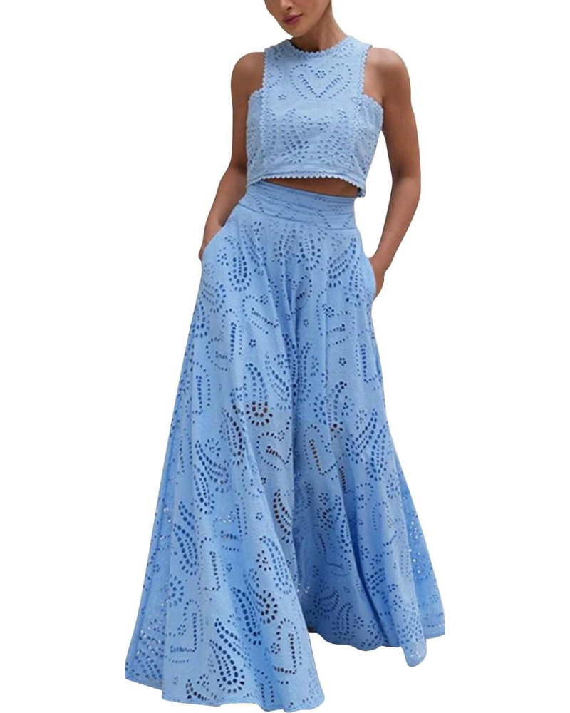 Ensemble d’été Chelsea pour femme – Haut sans manches à lacets et jupe longue avec poches