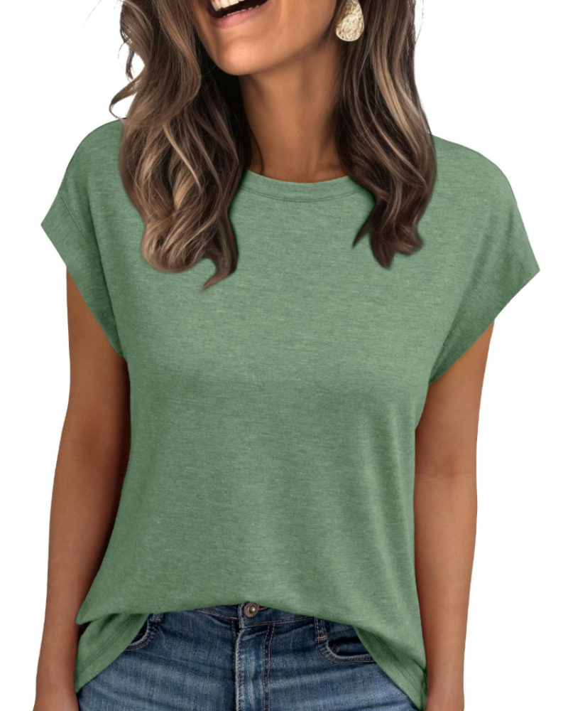 Camiseta Jasmine para mujer – camiseta casual con mangas con volante, cuello redondo y ajuste holgado