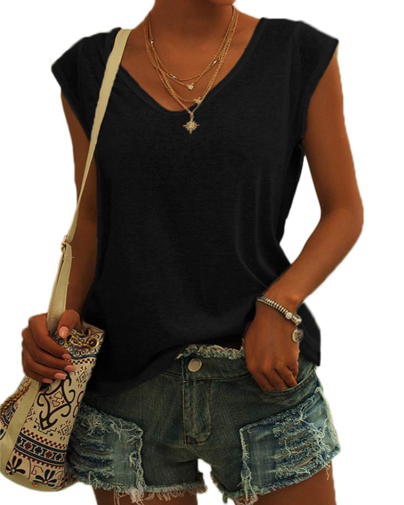 Camiseta Isla para mujer – Top básico con escote en V, ajuste cómodo y tejido elástico