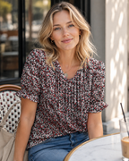 Verity Blusa Donna – Top Floreale con Scollo a V, Pieghe e Maniche a Volant
