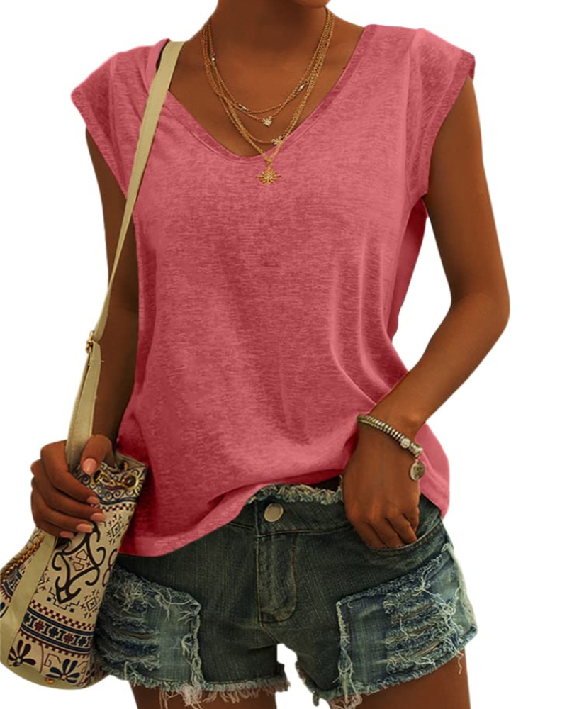 Camiseta Isla para mujer – Top básico con escote en V, ajuste cómodo y tejido elástico