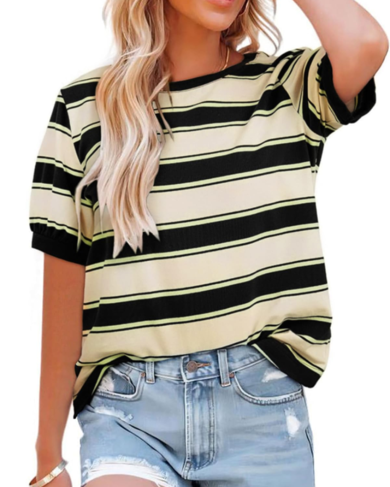 Natalie T-Shirt Donna – Top a Righe con Girocollo, Contrasto Colore & Tessuto Morbido