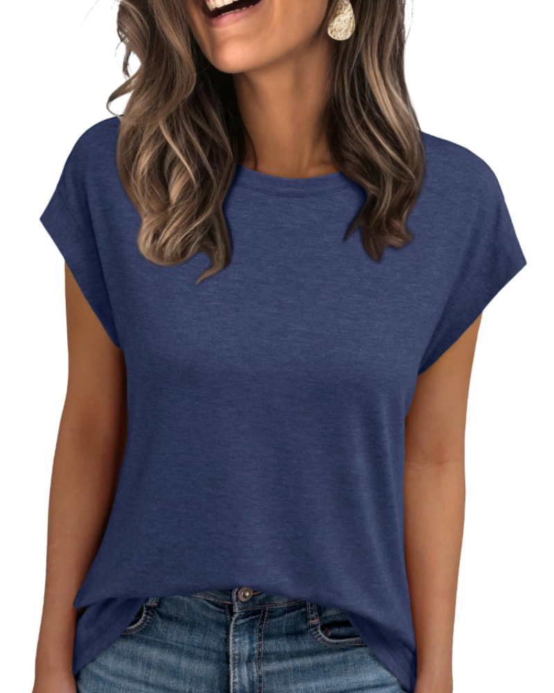 Camiseta Jasmine para mujer – camiseta casual con mangas con volante, cuello redondo y ajuste holgado