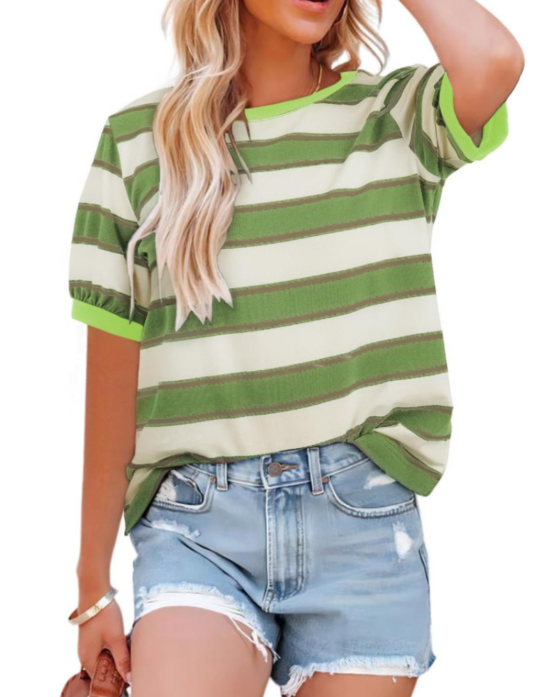 Natalie T-Shirt Donna – Top a Righe con Girocollo, Contrasto Colore & Tessuto Morbido