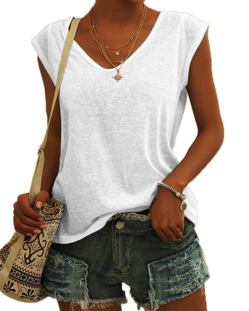 Camiseta Isla para mujer – Top básico con escote en V, ajuste cómodo y tejido elástico