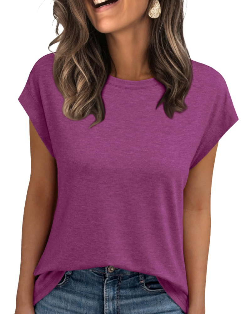 Camiseta Jasmine para mujer – camiseta casual con mangas con volante, cuello redondo y ajuste holgado