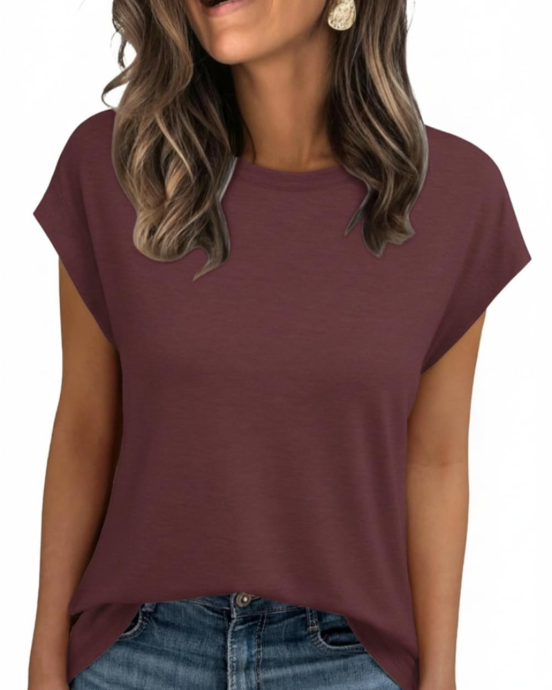 Camiseta Jasmine para mujer – camiseta casual con mangas con volante, cuello redondo y ajuste holgado
