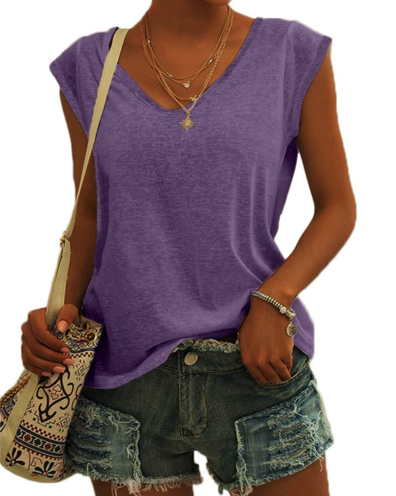 Camiseta Isla para mujer – Top básico con escote en V, ajuste cómodo y tejido elástico