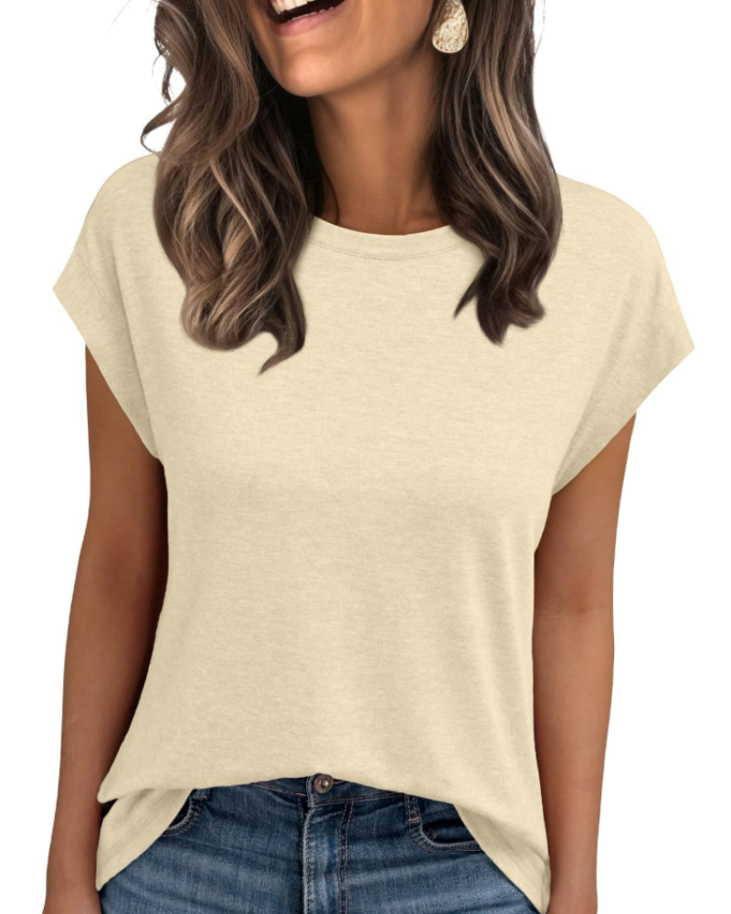 Camiseta Jasmine para mujer – camiseta casual con mangas con volante, cuello redondo y ajuste holgado