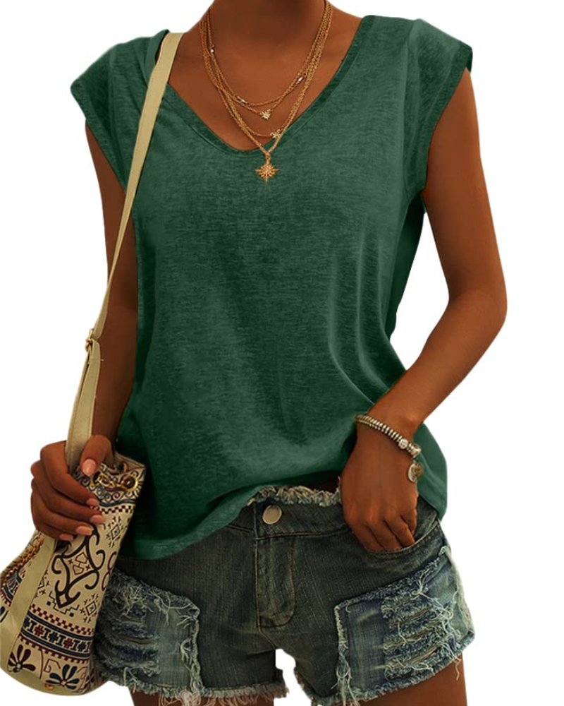 Camiseta Isla para mujer – Top básico con escote en V, ajuste cómodo y tejido elástico