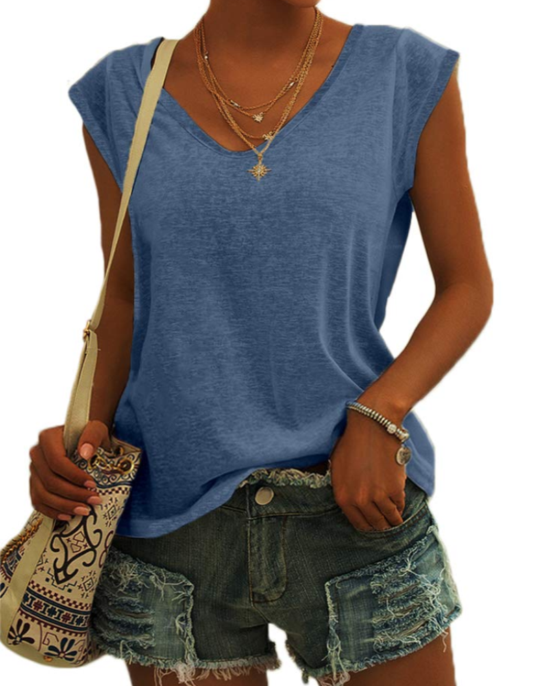 Camiseta Isla para mujer – Top básico con escote en V, ajuste cómodo y tejido elástico