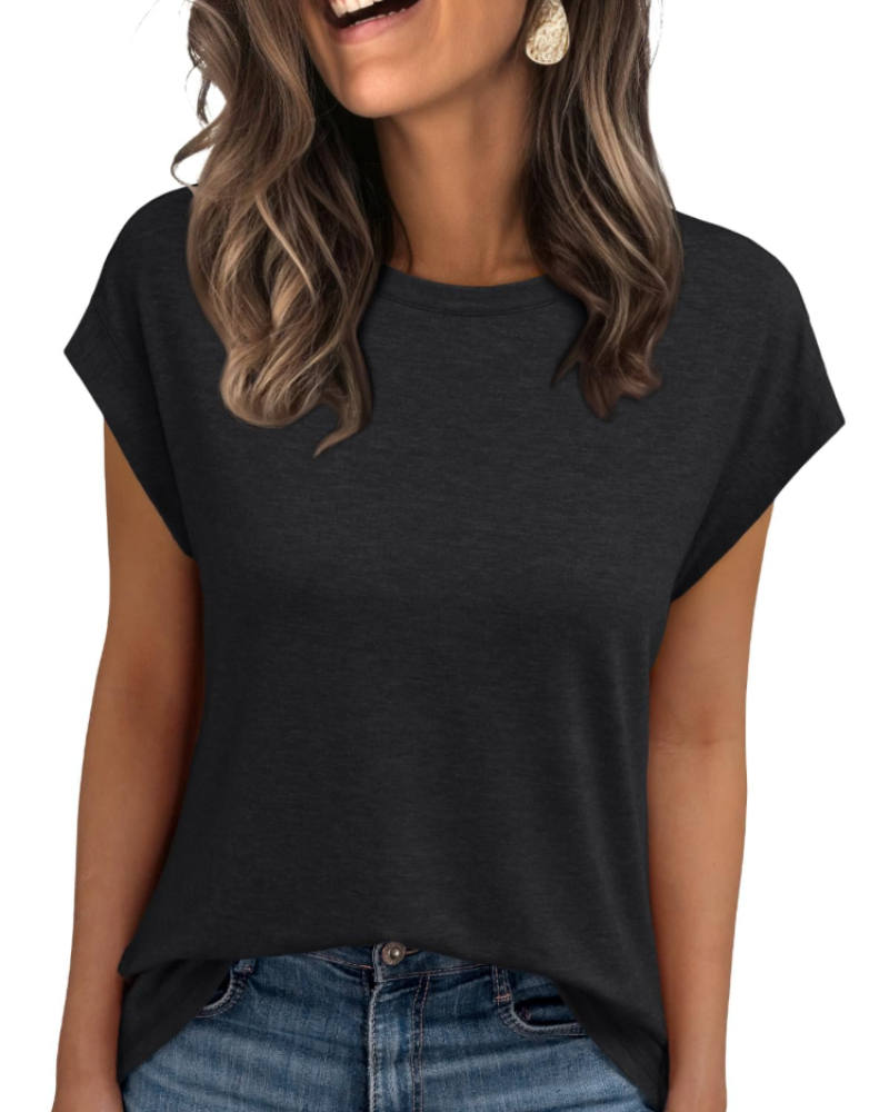 Camiseta Jasmine para mujer – camiseta casual con mangas con volante, cuello redondo y ajuste holgado