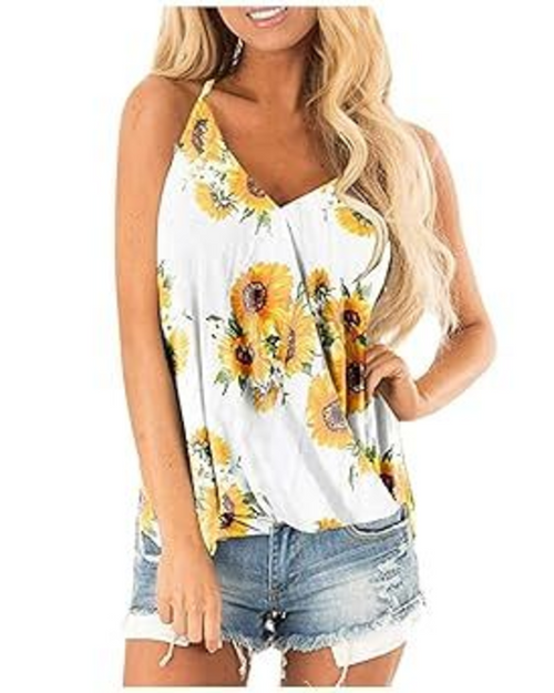 Amber Canotta Mujer – Top Floral con Escote en V y Tirantes Ajustables