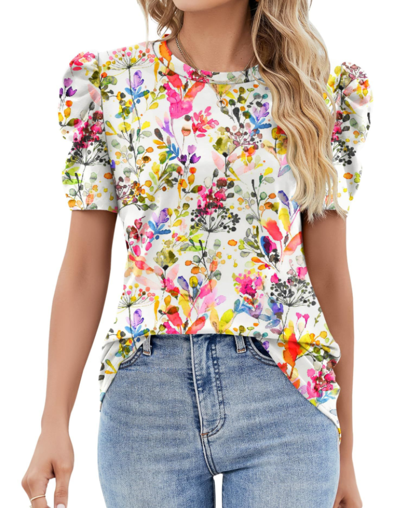 Maribel Blusa Donna – Top con Maniche a Sbuffo in Pizzo e Girocollo