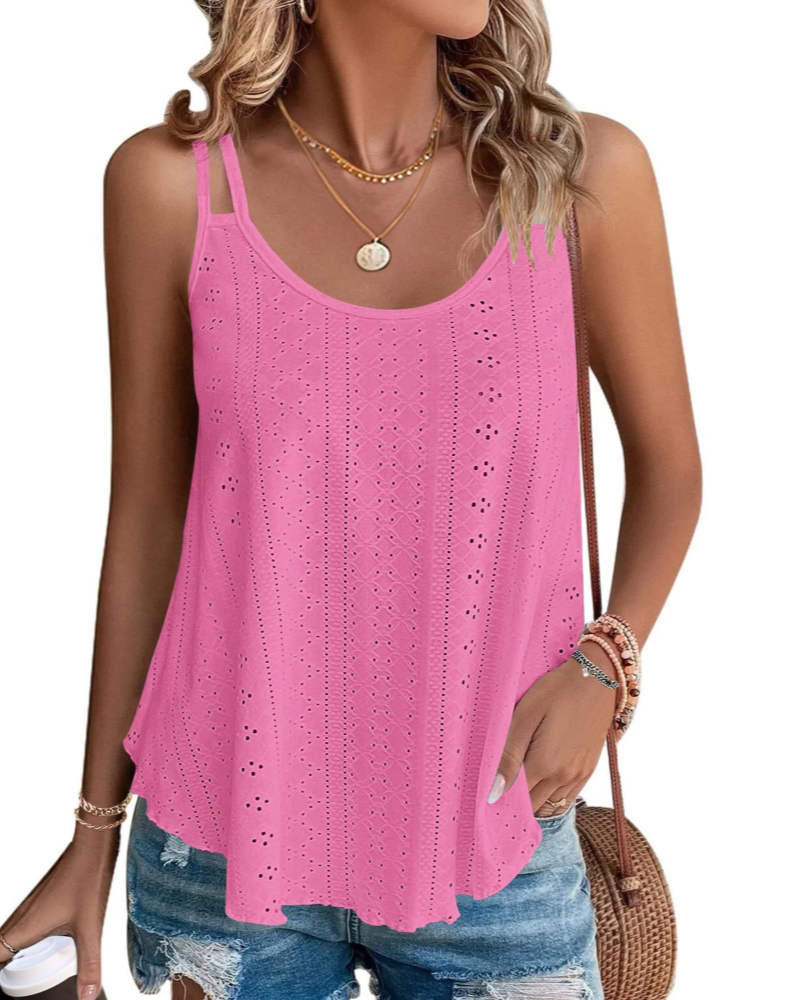 Cecily Canotta Donna – Top sans manches avec broderie sangallo et coupe ample