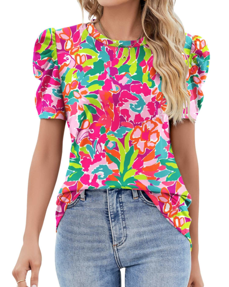 Maribel Blusa Donna – Top con Maniche a Sbuffo in Pizzo e Girocollo