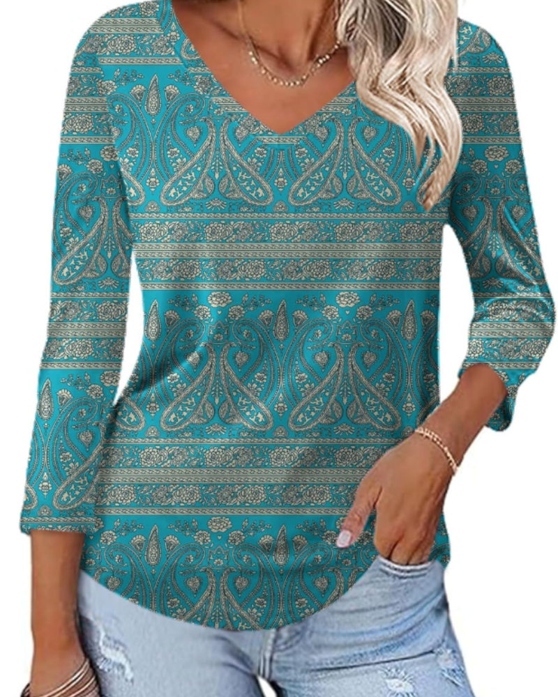 Carys Blusa Donna – Top Floreale con Scollo a V, Maniche 3/4 e Orlo Curvo