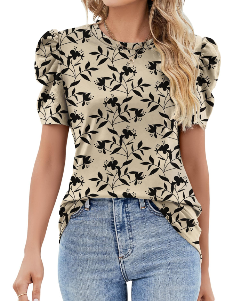 Maribel Blusa Donna – Top con Maniche a Sbuffo in Pizzo e Girocollo